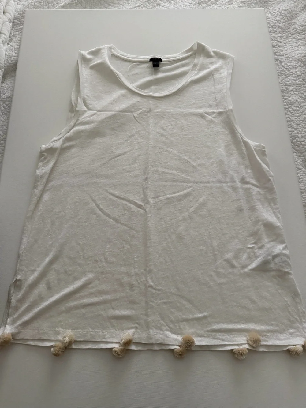 J. Crew White Pom-Hem Linen Tank Top